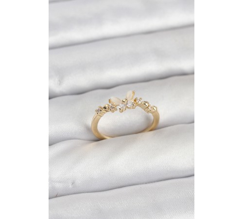 Kelebek Model Gold Renk Pirinç Kadın Yüzük - TJ-BYK3921