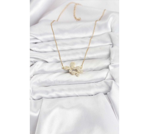 316L Çelik Zincir Gold Renk Zirkon Taşlı Kelebek Model Kadın Kolye - TJ-BKO10769