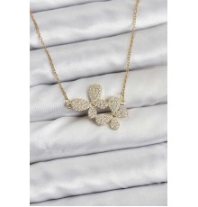 316L Çelik Zincir Gold Renk Zirkon Taşlı Kelebek Model Kadın Kolye - TJ-BKO10769