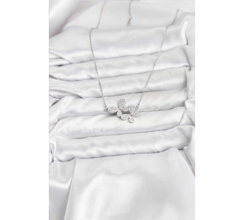 316L Çelik Zincir Gümüş Renk Zirkon Taşlı Kelebek Model Kadın Kolye - TJ-BKO10770
