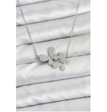 316L Çelik Zincir Gümüş Renk Zirkon Taşlı Kelebek Model Kadın Kolye - TJ-BKO10770