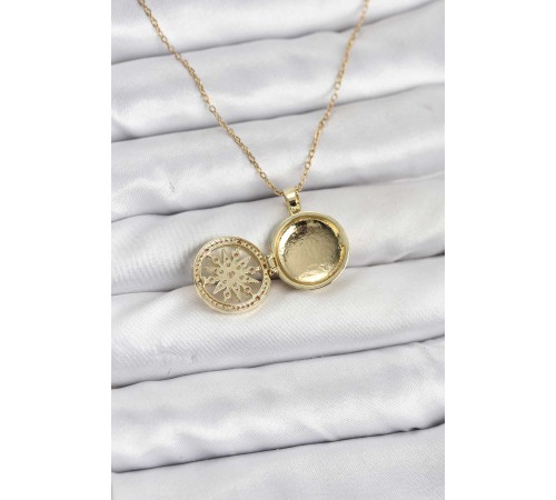 316L Çelik Zincir Gold Renk Kutup Yıldızı Kapaklı Model Kadın Kolye - TJ-BKO10773