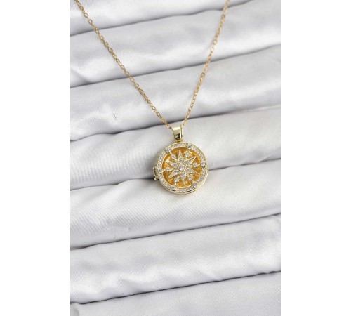 316L Çelik Zincir Gold Renk Kutup Yıldızı Kapaklı Model Kadın Kolye - TJ-BKO10773