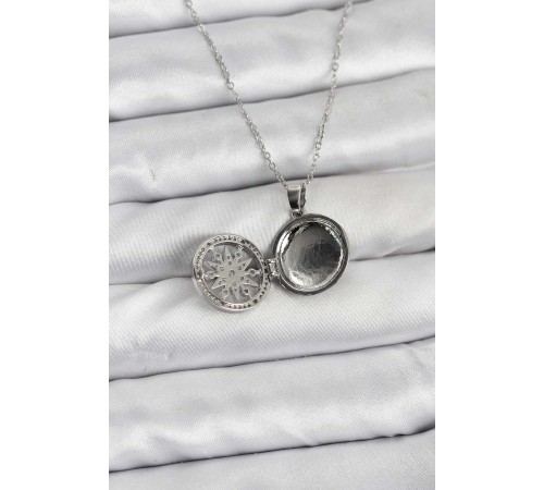 316L Çelik Zincir Gümüş Renk Kutup Yıldızı Kapaklı Model Kadın Kolye - TJ-BKO10774