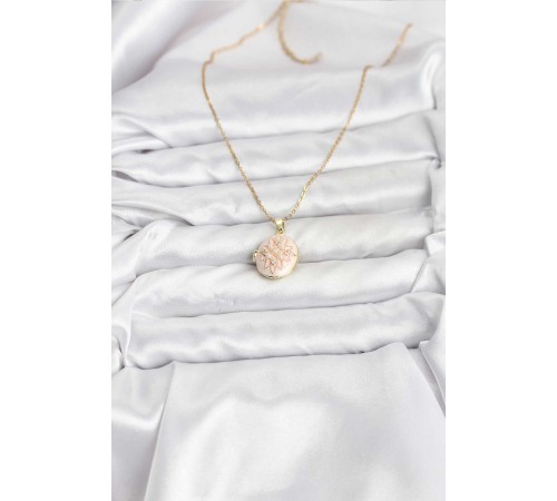 316L Çelik Zincir Gold Renk Mineli Lotus Model Açılabilir Kadın Kolye - TJ-BKO10776