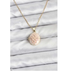 316L Çelik Zincir Gold Renk Mineli Lotus Model Açılabilir Kadın Kolye - TJ-BKO10776