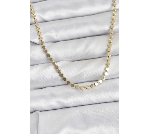 316L Çelik Zincir Gold Renk Ezme Zincir Model  45 cm Kadın Kolye - TJ-BKO10777