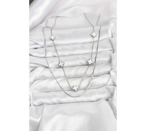 316L Çelik Zincir Gümüş Renk İtalyan Zincirli Yonca Model Kadın Kolye - TJ-BKO10779