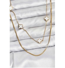 316L Çelik Zincir Gold Renk İtalyan Zincirli Yonca Model Kadın Kolye - TJ-BKO10780