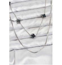 316L Çelik Zincir Gümüş Renk İtalyan Zincirli Siyah Yonca Model Kadın Kolye - TJ-BKO10781
