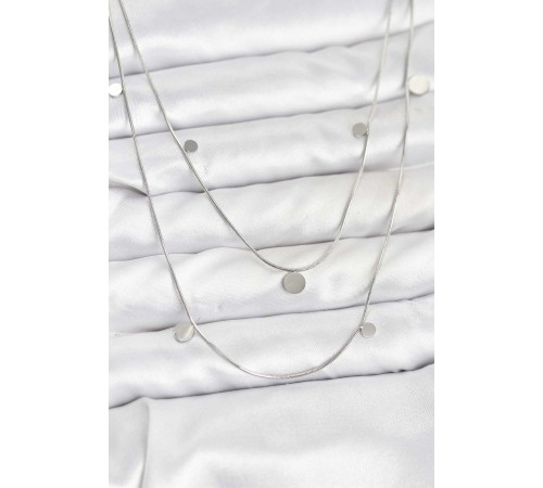 316L Çelik Zincir Gümüş Renk Pullu Kadın Kolye - TJ-BKO10788