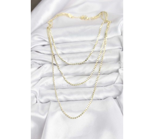 316L Çelik Zincir Gold Renk Ezme Zincir Model 3'lü Kadın Kolye - TJ-BKO10789