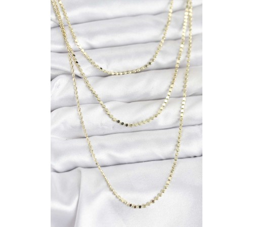 316L Çelik Zincir Gold Renk Ezme Zincir Model 3'lü Kadın Kolye - TJ-BKO10789