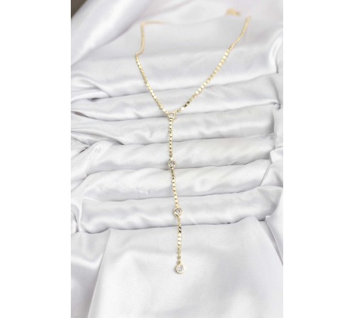 316L Çelik Gold Renk Ezme Zincir Model Y Kadın Kolye - TJ-BKO10790