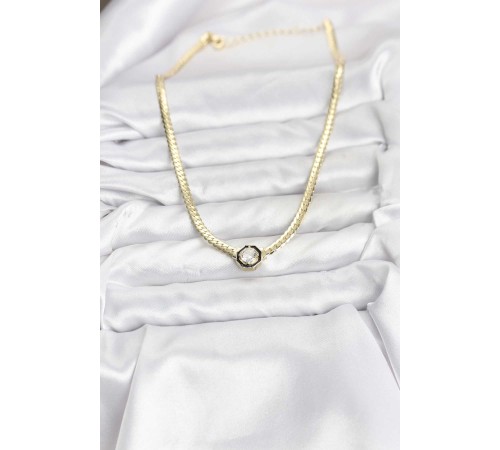 Gold Renk Pirinç Zirkon Taşlı Kadın Kolye - TJ-BKO10792