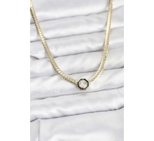 Gold Renk Pirinç Zirkon Taşlı Kadın Kolye - TJ-BKO10792