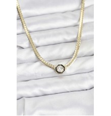 Gold Renk Pirinç Zirkon Taşlı Kadın Kolye - TJ-BKO10792