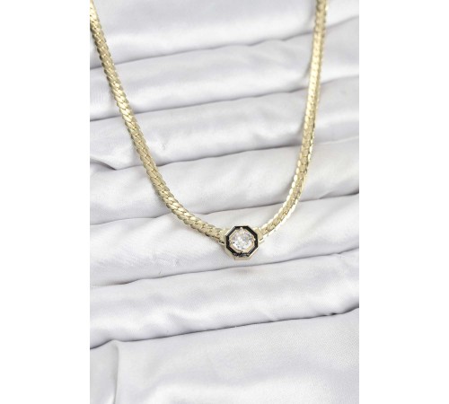 Gold Renk Pirinç Zirkon Taşlı Kadın Kolye - TJ-BKO10792