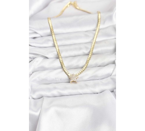 Gold Renk Pirinç Yıldız Zirkon Taşlı Kadın Kolye - TJ-BKO10793