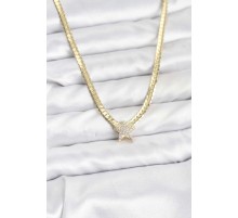 Gold Renk Pirinç Yıldız Zirkon Taşlı Kadın Kolye - TJ-BKO10793