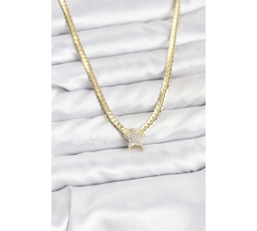 Gold Renk Pirinç Yıldız Zirkon Taşlı Kadın Kolye - TJ-BKO10793