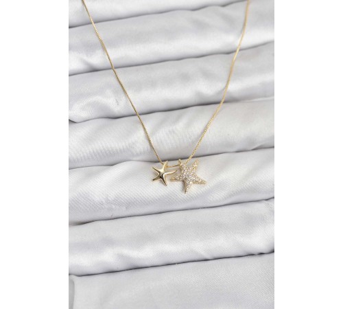 Gold Renk Pirinç Minimal Yıldız Model Kadın Kolye - TJ-BKO10795