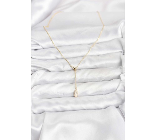 Pirinç Gold Renk Asansörlü Damla Model Kadın Kolye - TJ-BKO10799