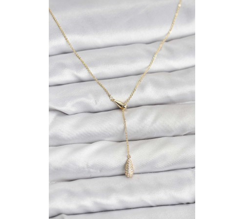 Pirinç Gold Renk Asansörlü Damla Model Kadın Kolye - TJ-BKO10799