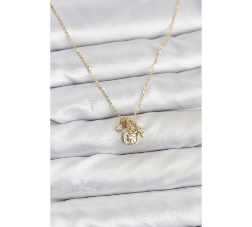 Pirinç Gold Renk Minimal Charmlı Kadın Kolye - TJ-BKO10803