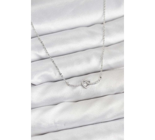 Pirinç Gümüş Renk Düğüm Kalp Model Kadın Kolye - TJ-BKO10808