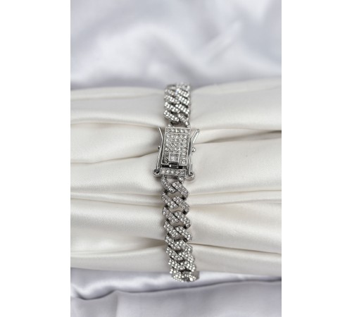 Gümüş Renk Pirinç Cuba Chain Gurmet Bileklik - TJ-BB8161