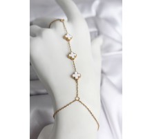 316L Çelik Gold Renk Beyaz Yonca Model Kadın Şahmeran - TJ-SN734