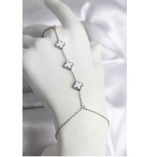 316L Çelik Gümüş Renk Beyaz Yonca Model Kadın Şahmeran - TJ-SN735