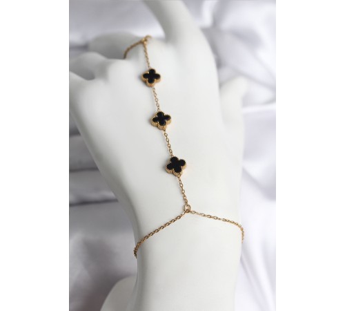 316L Çelik Gold Renk Siyah Yonca Model Kadın Şahmeran - TJ-SN736