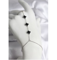 316L Çelik Gümüş Renk Siyah Yonca Model Kadın Şahmeran - TJ-SN737