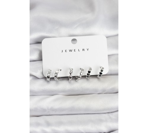 Gümüş Renk Pirinç Minimal Kalp Detaylı Kadın Küpe Seti - TJ-BKP11472