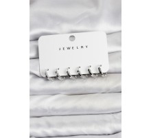 Gümüş Renk Pirinç Minimal Petek Detaylı Kadın Küpe Seti - TJ-BKP11474