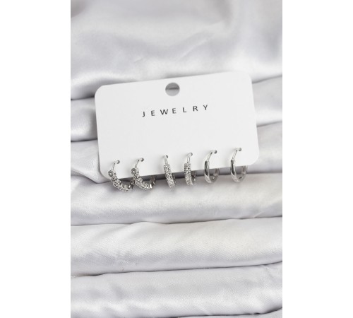 Gümüş Renk Pirinç Zirkon Taşlı Kadın Küpe Seti - TJ-BKP11476