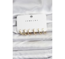 Gold Renk Pirinç Zirkon Taşlı Kadın Küpe Seti - TJ-BKP11477