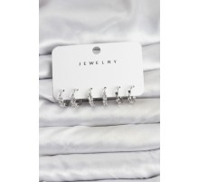 Pirinç Gümüş Renk Zirkon Taşlı Kadın Küpe Seti - TJ-BKP11478