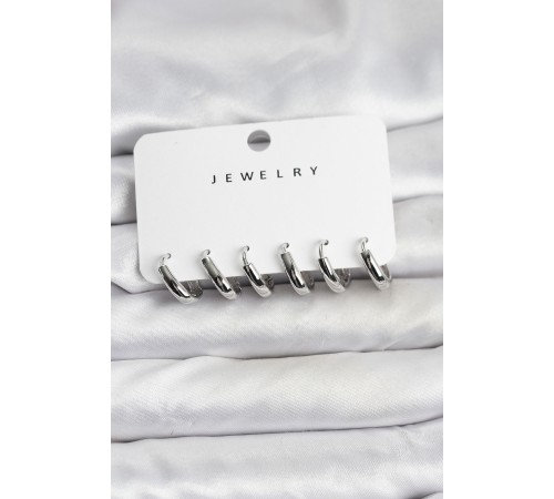 Gümüş Renk Pirinç Halka Kadın Küpe Seti - TJ-BKP11482