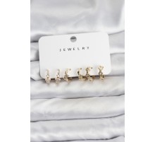 Gold Renk Pirinç Yıldız Modelli Kadın Küpe Seti - TJ-BKP11485