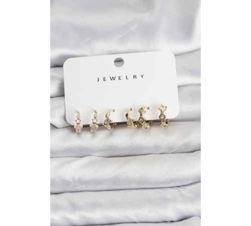 Gold Renk Pirinç Yıldız Modelli Kadın Küpe Seti - TJ-BKP11485