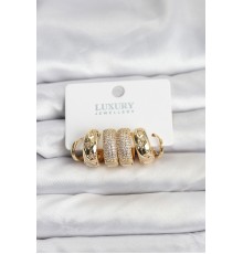Zirkon Taşlı Pirinç Gold Renk Halka Kadın Küpe Seti - TJ-BKP11489