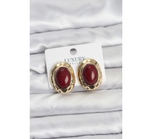 Bordo Renk Oval Vintage Pirinç Kadın Küpe - TJ-BKP11496