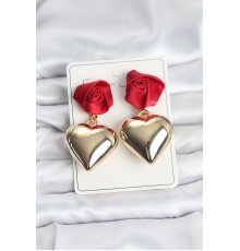 Pirinç Gold Kalpli Kırmızı Gül Model Kadın Küpe - TJ-BKP11500