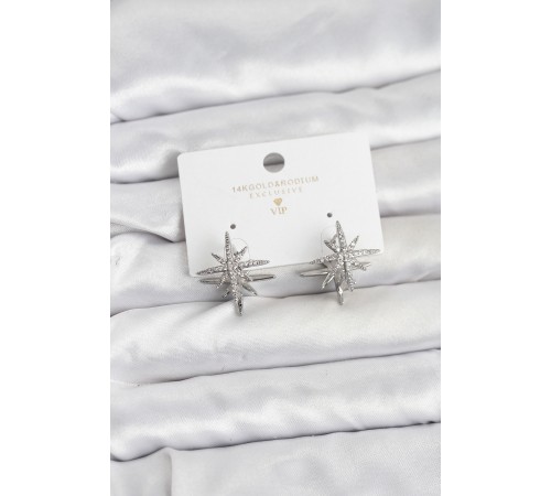 Gümüş Renk Pirinç Çift Taraflı Kutup Yıldızı Kadın Küpe - TJ-BKP11511