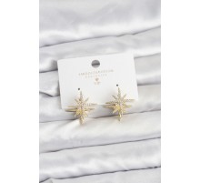 Gold Renk Pirinç Çift Taraflı Kutup Yıldızı Kadın Küpe - TJ-BKP11512