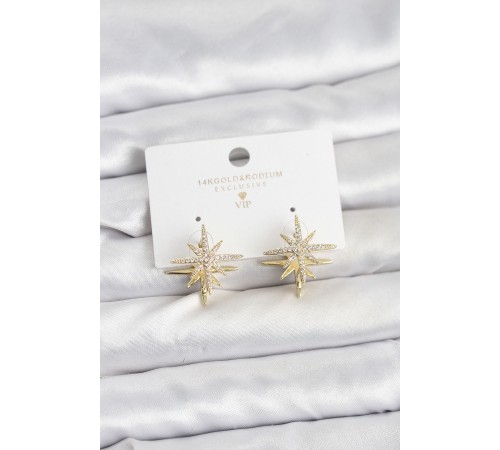 Gold Renk Pirinç Çift Taraflı Kutup Yıldızı Kadın Küpe - TJ-BKP11512