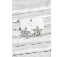 Gümüş Renk Pirinç Zirkon Taşlı Yıldız Model Kadın Küpe - TJ-BKP11513